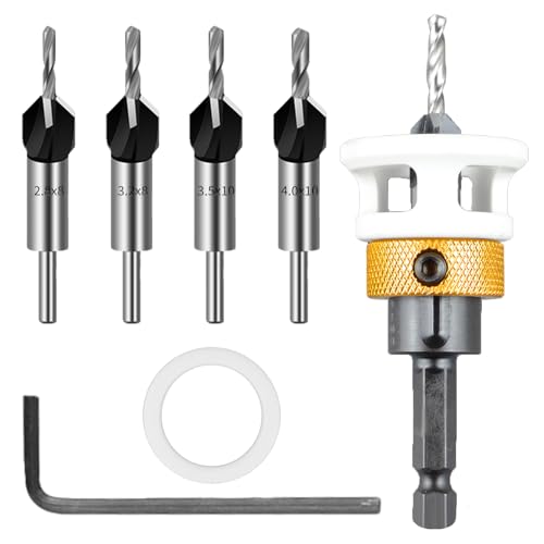 6 tlg Kegelsenker-Bohrer-Set, Bohrsenker mit Tiefenanschlag, Senker Holzbohrer mit 1/4" Hex Schaft, aus HSS-M2, präzise Bohrungen, für Holzverarbeitung 6 tlg Kegelsenker-Bohrer-Set, Bohrsenker mit Tiefenanschlag, Senker Holzbohrer mit 1/4" Hex Schaft, aus HSS-M2, präzise Bohrungen, für Holzverarbeitung von ESTVIIG