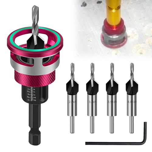 Kegelsenker Bohrer Set 6 tlg, Senker Holzbohrer mit Tiefenanschlag, Bohrsenker mit 1/4" Hex Schaft, aus HSS-M2, präzise Bohrungen, für Holzverarbeitung von ESTVIIG
