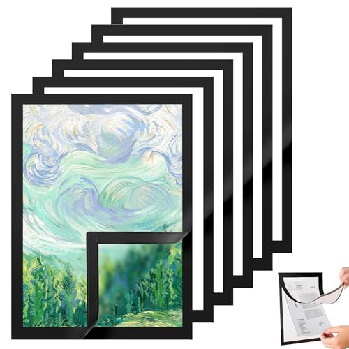 ESYFOR Magnetrahmen A3, 6 Stück Diamond Painting Rahmen mit Magnetverschluss Selbstklebend Aufklappbarer Magnetrahmen für Zuhause Wand Tür Kühlschrank,Schwarzem Rand von ESYFOR