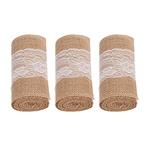 3 Rollen elegante Jute -Spitzenband Rustikale Hochzeit Handarbeit Bögen 5,9inx7.5ft von ETAINGYEUN