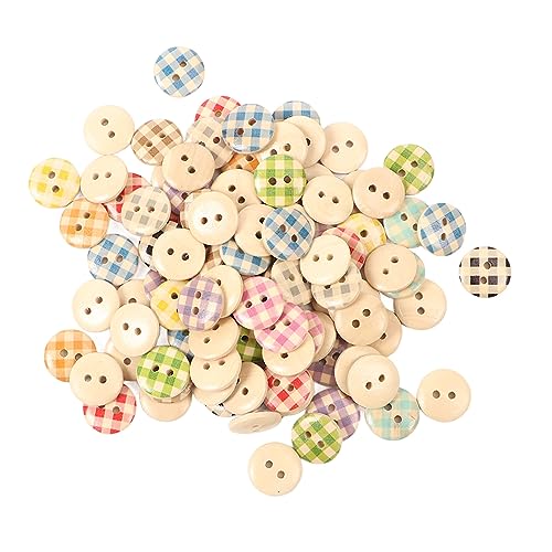 HOLZKNÖPFE, 500 Stück, vielseitig verwendbar, modisch, robust, dekorative Nähknöpfe für Handarbeiten, Bastelbedarf (Klassischer Plaid 15 mm / 0,59 Zoll) von ETAINGYEUN