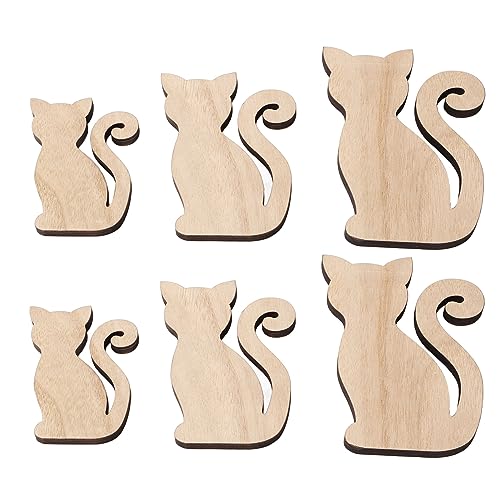 Holzkatze Ausschnitt 6pcs Exquisites unbemaltes Holzhandwerk Craft Pet Party Dekoration von ETAINGYEUN