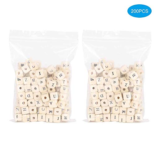 Holzschmuck Perlen handwerk Handwerke Buchstaben gedruckte Würfel Spielzeugdekoration 200pcs Weiß von ETAINGYEUN