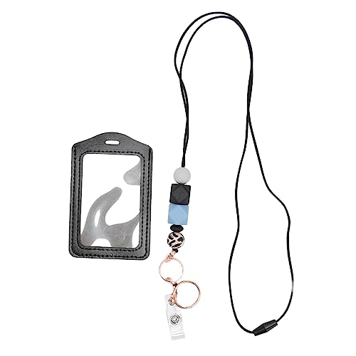 Silikon Perlen Lanyard mit transparenter ID -Halter einstellbare Länge Schlüsselkette für Studenten der Büroangestellten (Blaugrau d) von ETAINGYEUN