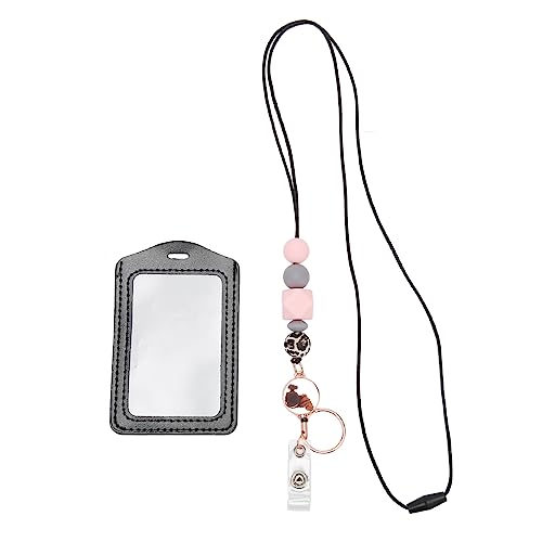 Silikon Perlen Lanyard mit transparenter ID -Halter einstellbare Länge Schlüsselkette für Studenten der Büroangestellten (Rosa c) von ETAINGYEUN