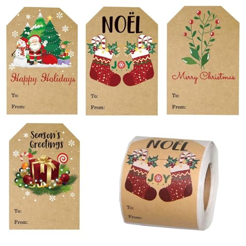 200 Stück Weihnachts-Etiketten, selbstklebend, für Weihnachten, Urlaub, Geschenketui, Verpackung, Verpackung, Dekoration 200 Stück Weihnachts-Etiketten, selbstklebend, für Weihnachten, Urlaub, Geschenketui, Verpackung, Verpackung, Dekoration von ETAWDE
