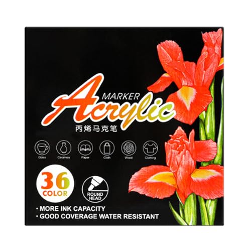 ETAWDE Acrylfarben-Marker, Acrylstift, Acrylstifte, Marker, Schulbedarf für Kinder, 12/24/36 Farben ETAWDE Acrylfarben-Marker, Acrylstift, Acrylstifte, Marker, Schulbedarf für Kinder, 12/24/36 Farben von ETAWDE