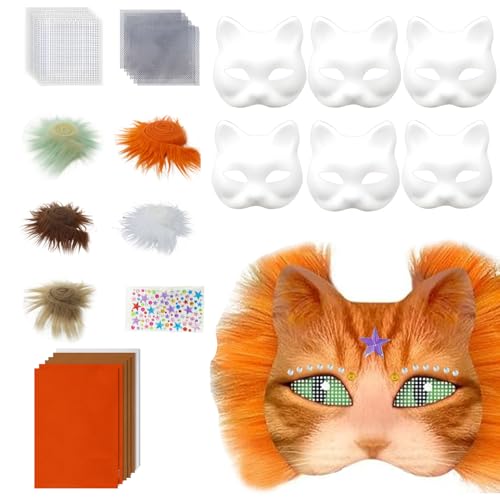 ETAWDE Tier-Kits, unbemalte Katzen, Halloween, Cosplay, Maskerade, handbemalte Katzen mit Plüschstoff von ETAWDE