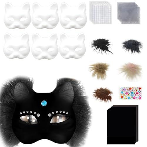 ETAWDE Tier-Kits, unbemalte Katzen, Halloween, Cosplay, Maskerade, handbemalte Katzen mit Plüschstoff von ETAWDE