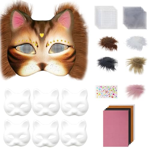 ETAWDE Tier-Kits, unbemalte Katzen, Halloween, Cosplay, Maskerade, handbemalte Katzen mit Plüschstoff von ETAWDE