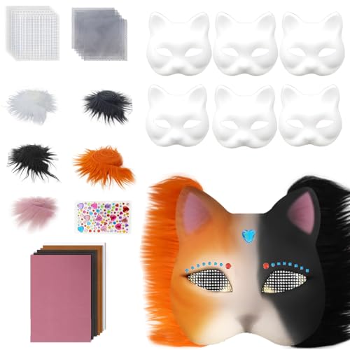 ETAWDE Tier-Kits, unbemalte Katzen, Halloween, Cosplay, Maskerade, handbemalte Katzen mit Plüschstoff von ETAWDE