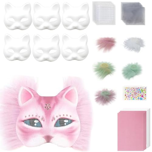 ETAWDE Tier-Kits, unbemalte Katzen, Halloween, Cosplay, Maskerade, handbemalte Katzen mit Plüschstoff von ETAWDE