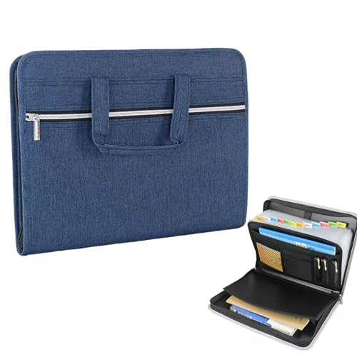 Fächermappe mit 13 Fächern, Dokumentenmappe mit Griff, Reißverschluss, Reise-Datei-Ordner, Business-Aktenmappe für Dokumente, Tablets von ETAWDE
