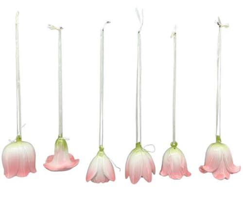 frühlingshafte dekorative Blüten-Anhänger Glocken-Blumen-Anhänger Porzellan weiß oder weiß rosa in Verschiedene Größen je im 6-er Set (weiß-rosa, klein) von ETC