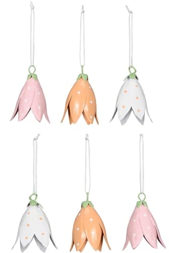 frühlingshafte dekorative Blüten-Anhänger Glocken-Blumen-Anhänger aus federleichtem Metall in verschiedenen Farbsortierungen und Mengeneinheiten (6, orange rosa weiß) von ETC