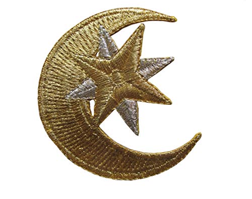 #E05005 Gold Mond, Gold, Silber, Stern-Stickerei, Bügelbild, Aufnäher von ETDesign (6,4 x 6,4 cm) von ETDesign