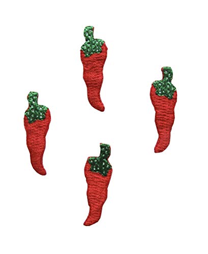 ETDesign #E02778S Lot 4 Stück Red Chili Hot Pepper Stickerei zum Aufbügeln - Klein 3,8 cm x 1,3 cm von ETDesign