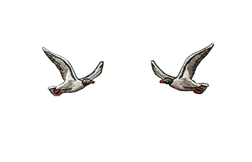 ETDesign #E04523 Aufnäher zum Aufbügeln, Motiv: kleine Möwen, Seevögel, Vogel, Tiere, 3,8 x 3,8 cm, 1 Paar von ETDesign