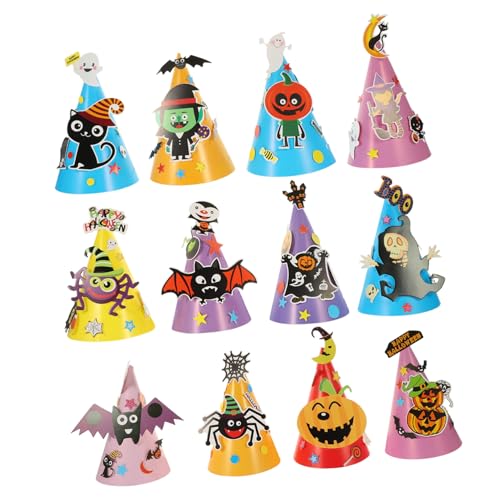 ETHZZLE 12 Stück Papierhüte Partyhüte Geburtstagshüte Für Halloween Party Dekorativer Hut Halloween Papierhut DIY Kappe DIY Papierhut Dekoration von ETHZZLE