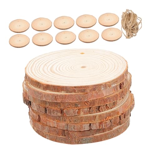 ETHZZLE 25 Stück Teiliges Holzscheiben mit Vorgelochten Naturholz Rundlingen und Jutekordel Glatte Kindersichere Deko Holzstücke für Bastelprojekte Tischzahlen Rustikale Hochzeit und von ETHZZLE