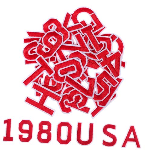 ETHZZLE 72 Stk. Teiliges Aufbügel Patch Buchstaben Zahlen Rot Bestickte Applikationen Für Kleidung Hüte Rucksäcke Jeans Jacken DIY Verzierung von ETHZZLE