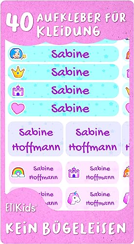 40 Namensaufkleber für Kleidung und Gegenstände, personalisiert mit Text und Symbolen. Namensschilder für Kindergärten, Schulen. Namensschilder waschmaschinenf und geschirrspüler. (40, FANTASY) von ETIKIDS