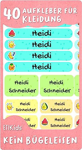 40 Namensaufkleber für Kleidung und Gegenstände, personalisiert mit Text und Symbolen. Namensschilder für Kindergärten, Schulen. Namensschilder waschmaschinenf und geschirrspüler. (40, FRUITS) von ETIKIDS