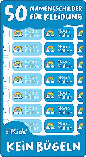 50 Namensaufkleber für Kleidung und Gegenstände, personalisiert mit Text und Symbolen. Namensschilder für Kindergärten, Schulen. Namensschilder waschmaschinenf und geschirrspüler. (50, Farbe 14) von ETIKIDS