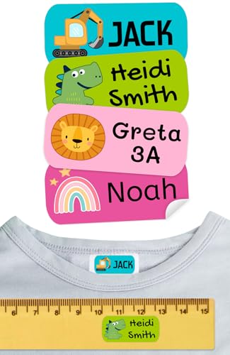 50 Namensaufkleber für Kleidung und Gegenstände, personalisiert mit Text und Symbolen. Namensschilder für Kindergärten, Schulen. Namensschilder waschmaschinenf und geschirrspüler. von ETIKIDS