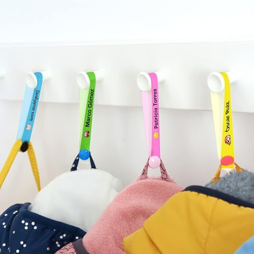 Personalisierbare Bänder zum Aufhängen von Kinderkleidung ohne Nähen, zum Aufhängen von Jacken und Mänteln für Schul- und Kindergartenkinder, Stoffetiketten mit Knöpfen, 6 Stück Personalisierbare Bänder zum Aufhängen von Kinderkleidung ohne Nähen, zum Aufhängen von Jacken und Mänteln für Schul- und Kindergartenkinder, Stoffetiketten mit Knöpfen, 6 Stück von ETIKIDS