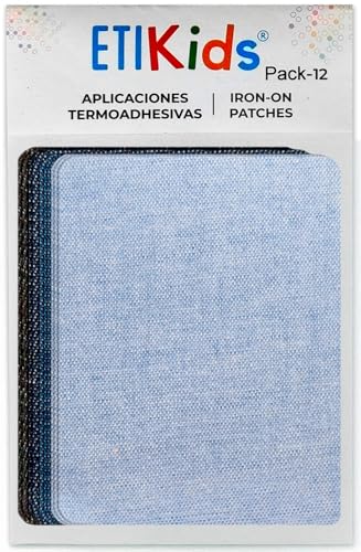 Aufnäher, zum Aufbügeln, Reparaturstoff zum Aufbügeln, für innen und außen, Deko-Set, 8,7 x 10 cm (Denim, 12 Bügelflicken) Aufnäher, zum Aufbügeln, Reparaturstoff zum Aufbügeln, für innen und außen, Deko-Set, 8,7 x 10 cm (Denim, 12 Bügelflicken) von ETIKIDS