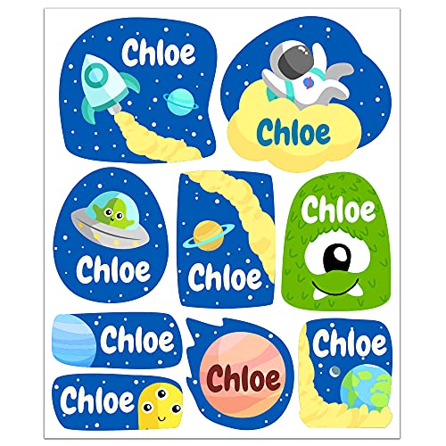 Personalisierte Namensaufkleber. Klebeetiketten für Kinder Gegenstände und Spielzeug. (Galaxis) von ETIKIDS