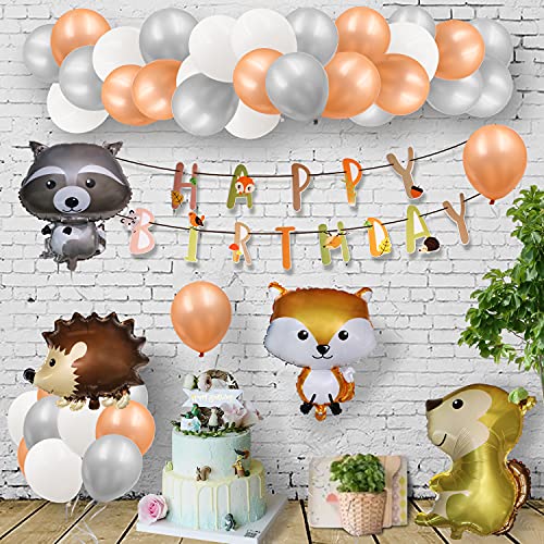 Waldtiere Geburtstag Deko, Waldtiere Luftballons für Geburtstagsdeko Kinder, Fuchs Igel Eichhörnchen Helium Folienballon Tiere für Wild One Geburtstag Deko (waldtiere) von ETLEE