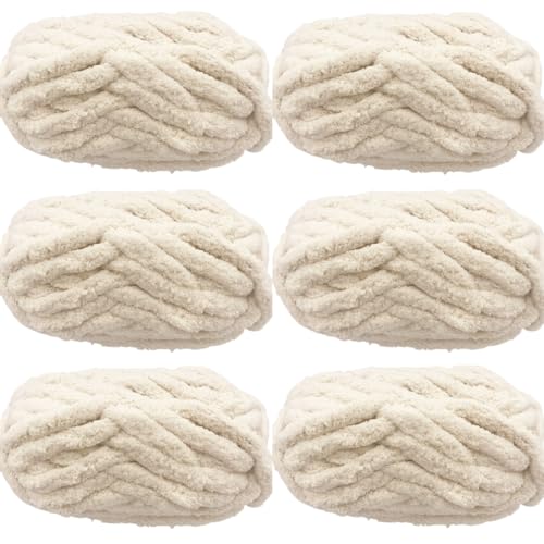 Dickes Chenille-Garn, 1,4 kg für Decke, Beige, superweich, dick, flauschig, Jumbo, klobig, Chenille-Stil, Polyester, Armstrickgarn, 6 Stück, für Heimdekor-Projekte, 1,360 g/163 Yards Dickes Chenille-Garn, 1,4 kg für Decke, Beige, superweich, dick, flauschig, Jumbo, klobig, Chenille-Stil, Polyester, Armstrickgarn, 6 Stück, für Heimdekor-Projekte, 1,360 g/163 Yards von ETSIIT