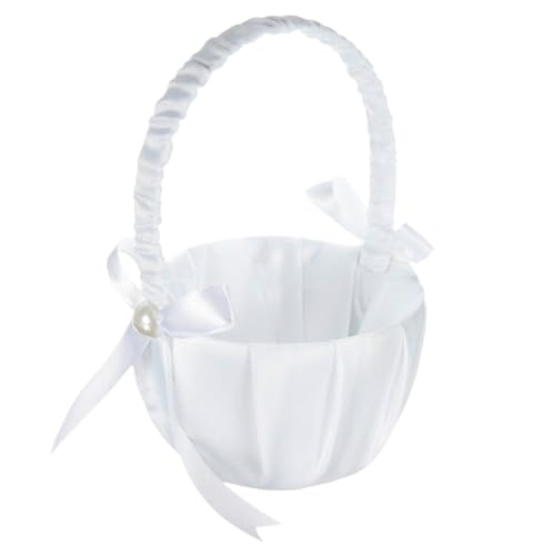 ETUCYNG 20x13 Cm Streukörbchen Hochzeit Weiß Blumenmädchen Korb Blumenkorb Hochzeit Körbe Blumen Streuen Hochzeit Blumenkörbe Aus Satin Handheld Blumenkorb Für Blumenmädchen von ETUCYNG