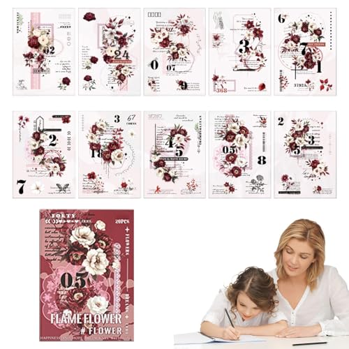 ETUCYNG Aufkleber Malbuch, Aufkleberbuch Journaling - 20 Blätter Blumencollage Book Sticker Set - Erwachsene Journaling Supplies, kreative Scrapbooking -Accessoires für Erwachsene von ETUCYNG