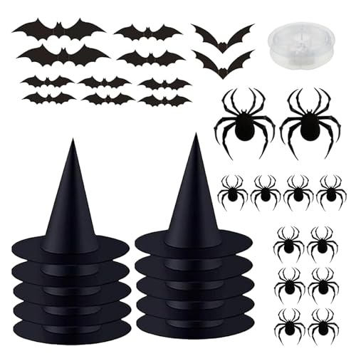 ETUCYNG Hexenhüte – Schwarzes hängbares Halloween-Kostüm, Hexenhut mit 50 m Kordel – Halloween-Dekorationen für drinnen und draußen, mit Aufklebern, Zauberer-Kostüm ETUCYNG Hexenhüte – Schwarzes hängbares Halloween-Kostüm, Hexenhut mit 50 m Kordel – Halloween-Dekorationen für drinnen und draußen, mit Aufklebern, Zauberer-Kostüm von ETUCYNG