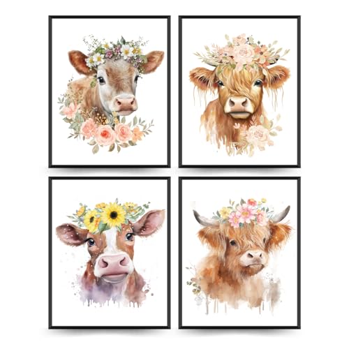 ETVISO Wandkunstdrucke mit Hochlandkuh, 4 Stück, Kühe Bilder, Wanddekoration für Western- und Hochlandkuhliebhaber, Kinderzimmer-Dekoration, Babyparty-Dekorationen, 20,3 x 25,4 cm (ungerahmt) ETVISO Wandkunstdrucke mit Hochlandkuh, 4 Stück, Kühe Bilder, Wanddekoration für Western- und Hochlandkuhliebhaber, Kinderzimmer-Dekoration, Babyparty-Dekorationen, 20,3 x 25,4 cm (ungerahmt) von ETVISO