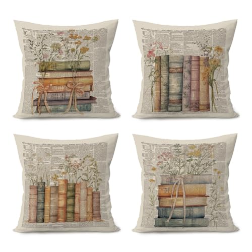 ETVISO Vintage-Buch-Kissenbezug, 45,7 x 45,7 cm, 4 Stück, Leseecken-Dekoration für Klassenzimmer, Retro-Blumenmuster, Buchecke, Bücherdekoration, Buch-Geschenke, 45,7 x 45,7 cm ETVISO Vintage-Buch-Kissenbezug, 45,7 x 45,7 cm, 4 Stück, Leseecken-Dekoration für Klassenzimmer, Retro-Blumenmuster, Buchecke, Bücherdekoration, Buch-Geschenke, 45,7 x 45,7 cm von ETVISO