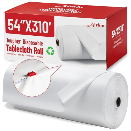 Kunststoff-Tischdecke, 94m X 1.37m Einweg-Tischdecke weiß Kunststoff-Tischdecke mit jedem Schnitt Schiebe-Schneider Premium-Plastik-Tabelle Abdeckung Rolle für Picknicks, Partys, Geburtstage Kunststoff-Tischdecke, 94m X 1.37m Einweg-Tischdecke weiß Kunststoff-Tischdecke mit jedem Schnitt Schiebe-Schneider Premium-Plastik-Tabelle Abdeckung Rolle für Picknicks, Partys, Geburtstage von EU-AIRBIN
