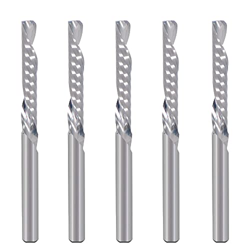 1/8 Zoll nach unten geschnittene einzelne Flöte (O-Flöte) Spirale End Mill CNC Fräser Bits, mit 1/8 Zoll Ausschnitt Dia, 0.87 Zoll Schneidelänge für Acryl PVC MDF Holz Pack von 5 von EU_HOZLY