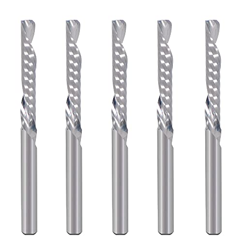 1/8 Zoll nach unten geschnittene einzelne Flöte (O-Flöte) Spirale End Mill CNC Fräser Bits, mit 1/8 Zoll Ausschnitt Dia, 0.87 Zoll Schneidelänge für Acryl PVC MDF Holz Pack von 5 von HOZLY