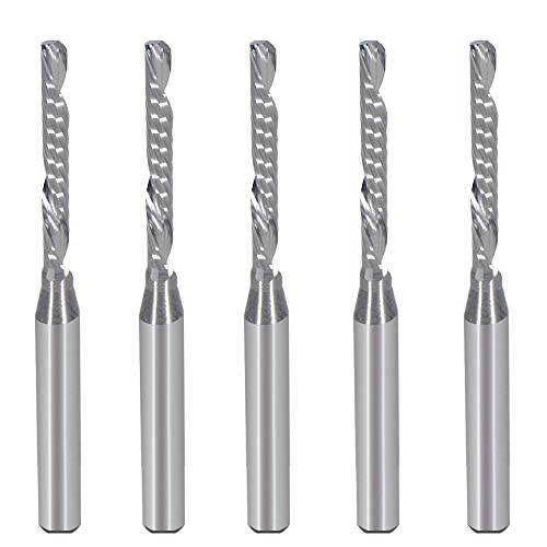 1/8 Zoll nach unten geschnittene einzelne Flöte (O-Flöte) Spirale End Mill CNC Fräser Stückchen,mit 0.08 Zoll (2mm) Ausschnitt Dia,43/64 Zoll (17mm) Schneidlänge für Acryl PVC MDF Holz Pack von 5 von EU_HOZLY