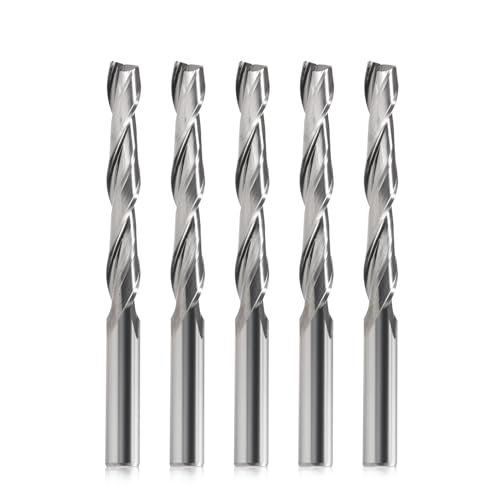 CNC fräser,schaftfräser,fräser 6mm schaft,6mm Schnittdurchmesser,42mm Schnittlänge, Upcut 2 Flöten Router Bit zum Schneiden von Holz,Packung 5 von EU_HOZLY