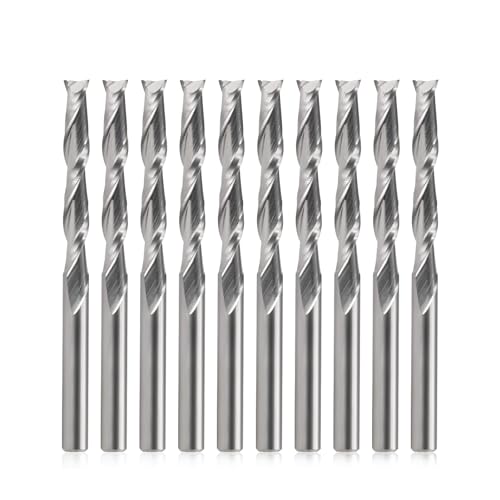 EU_HOZLY 3.175X3.175X22mm Zwei Flöten VHM Micro End Fräser CNC Holz Gravierwerkzeuge Spiral Router Bits Packung mit 10 von EU_HOZLY