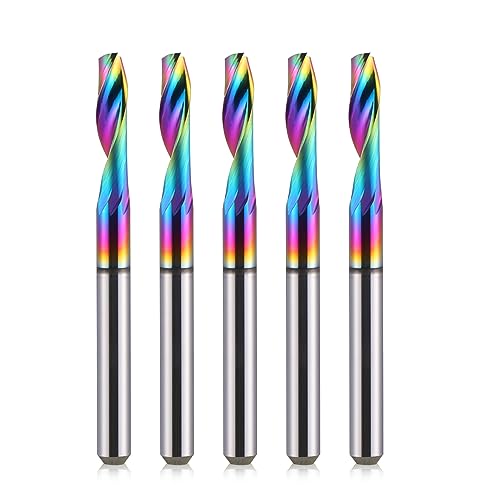 EU_HOZLY CNC-Fräser mit 1 Nut, 4mm Schaft, 4mm Schnittdurchmesser, 12mm Schnittlänge, Vollhartmetall-Schaftfräser, DLC-Beschichtungsfräser für Aluminium, 5er-Pack von HOZLY