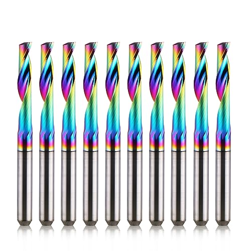 EU_HOZLY CNC-Fräser mit einer Nut, 3.175mm-Schaft, 3.175mm-Schnittdurchmesser, 17 mm Schnittlänge, Vollhartmetall-Schaftfräser, DLC-Beschichtungsfräser für Aluminium, 10er-Pack von HOZLY
