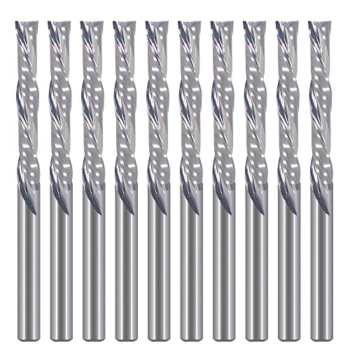 EU_HOZLY Spiralfräser-Bits, 2 Flöten, Abwärtsschnitt, 1/8 Zoll Schnittdurchmesser, 1/8 Zoll Schaft, 22 mm (0,866 Zoll) Schnittlänge, Vollhartmetall-CNC-Bits, Schaftfräser für Holzschnitt, 10 Stück von HOZLY