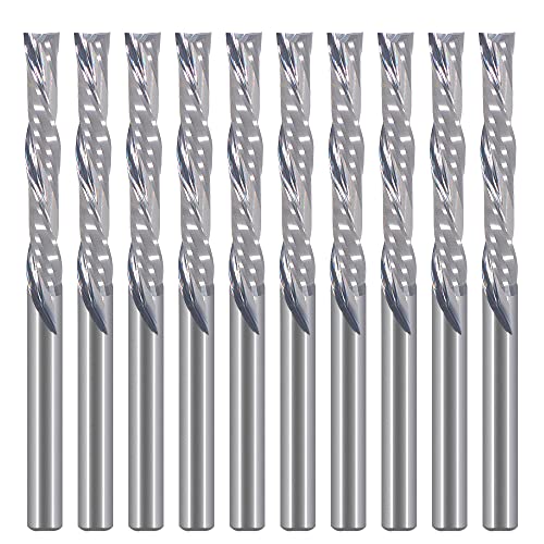 EU_HOZLY Spiralfräser-Bits, 2 Flöten, Abwärtsschnitt, 1/8 Zoll Schnittdurchmesser, 1/8 Zoll Schaft, 22 mm (0,866 Zoll) Schnittlänge, Vollhartmetall-CNC-Bits, Schaftfräser für Holzschnitt, 10 Stück von EU_HOZLY