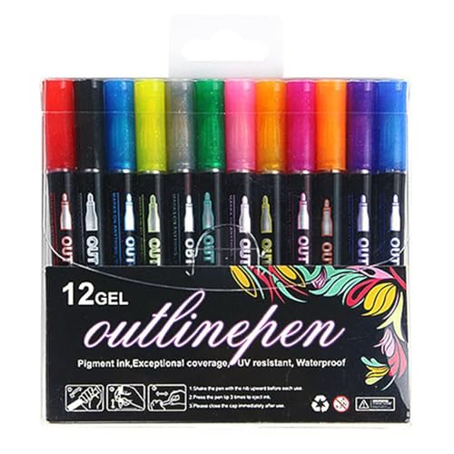 EUBEISAQI Schimmernde Marker, Konturenmarker, Strümpfe, Konturen-Gelstift mit ultrafeiner Spitze für Kinder, Weihnachtsgruß-Kritzelkarten (12 Farbenset) von EUBEISAQI